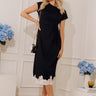 Evening Ease Lace Trim Scuba Midi Dress in Black Image - 1