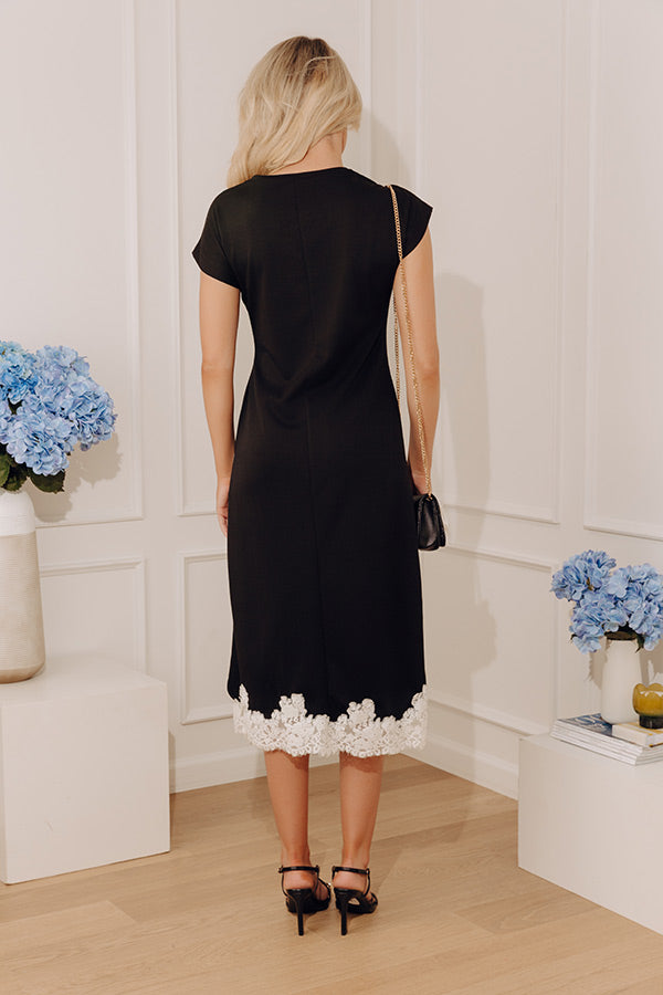 Evening Ease Lace Trim Scuba Midi Dress in Black M / Black Evening Ease Lace Trim Scuba Midi Dress in Black M / Black