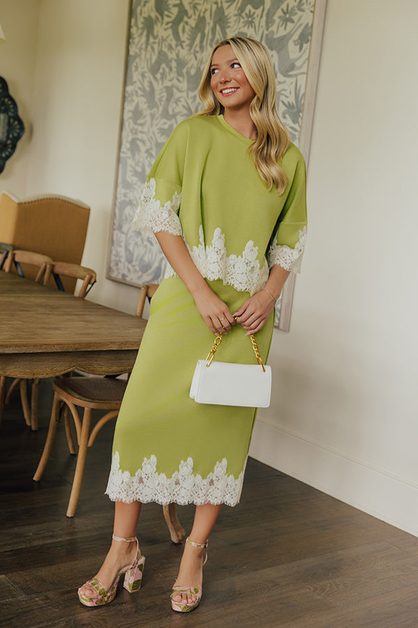 Evening Ease Lace Trim Scuba Top in Lime Punch Image - 4