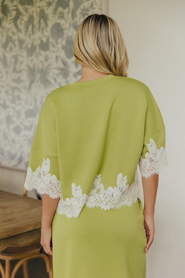 Evening Ease Lace Trim Scuba Top in Lime Punch Image - 3