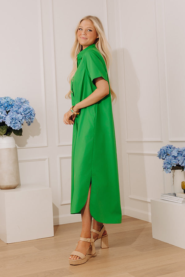 Capri Ease Midi Shirt Dress in Kelly Green S / kelly-green Capri Ease Midi Shirt Dress in Kelly Green S / kelly-green