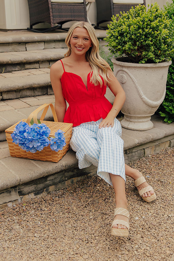 Picnic Date Midrise Gingham Barrel Jeans in Light Blue Image - 1
