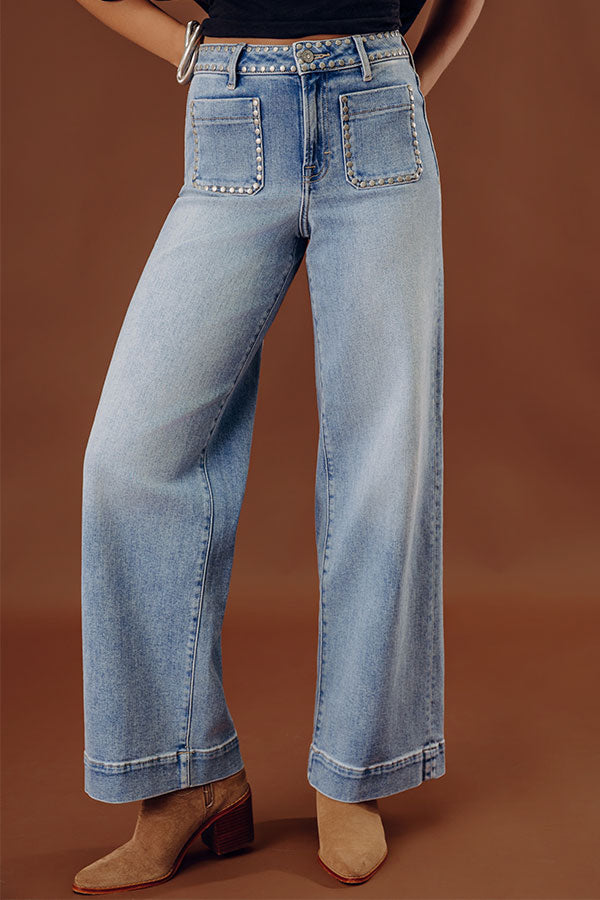 HIDDEN JEANS Ivy High Waist Studded Wide Leg Jean