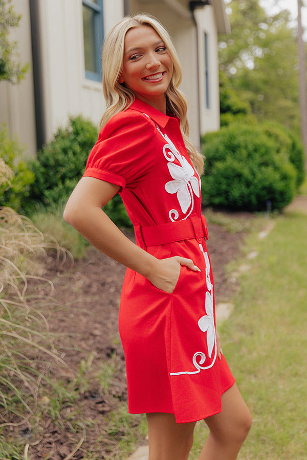 Sunday Stroll Floral Embroidered Linen-Blend Mini Dress in Red Image - 3