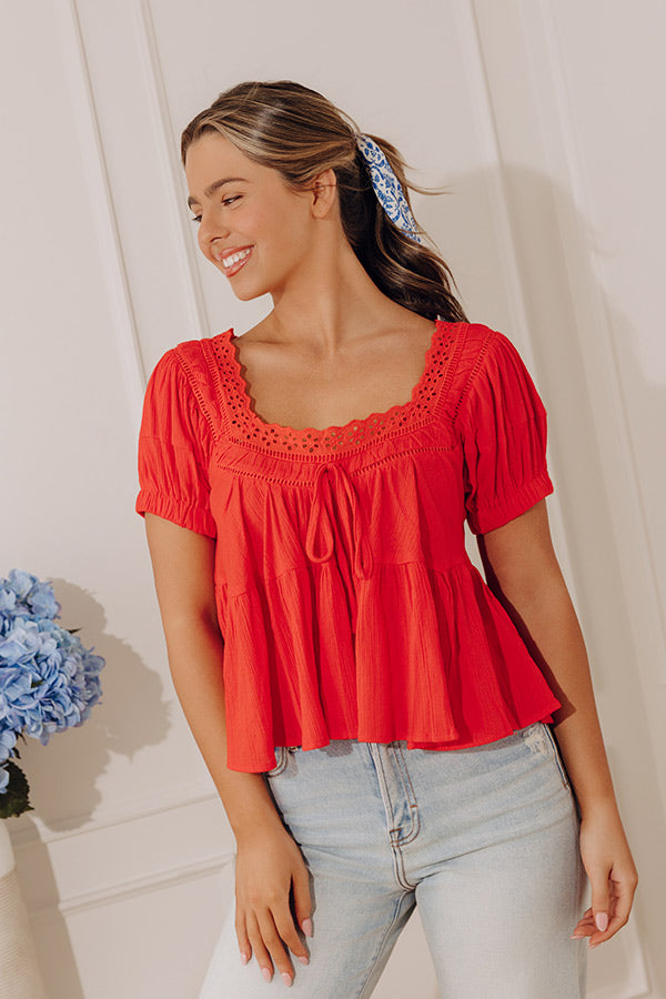 Darling Energy Eyelet Top in Scarlet Image - 2