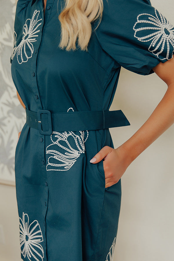 Garden Muse Embroidered Button Down Mini Dress in Dark Teal Image - 5
