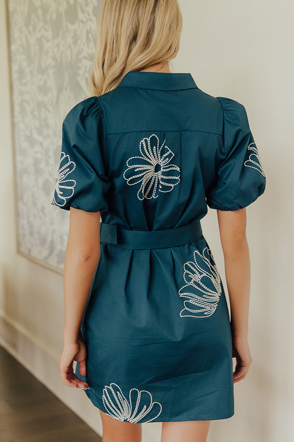 Garden Muse Embroidered Button Down Mini Dress in Dark Teal Image - 4