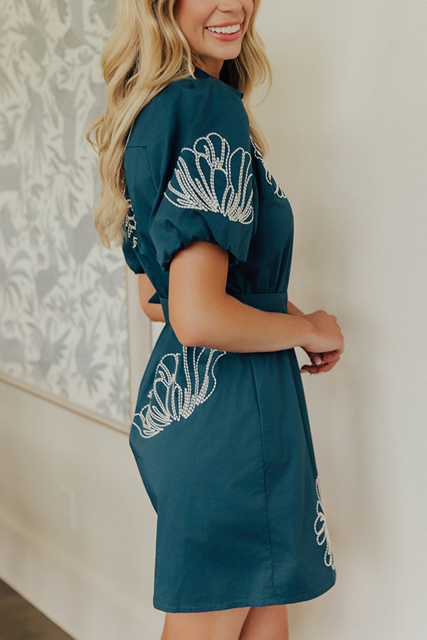 Garden Muse Embroidered Button Down Mini Dress in Dark Teal Image - 3