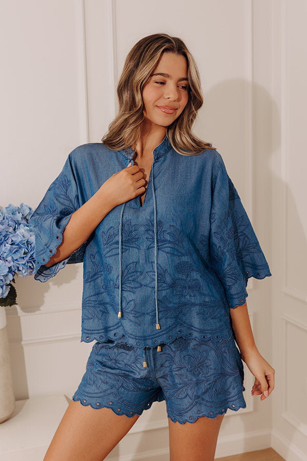 Manhattan Muse Embroidered Chambray Top Image - 1