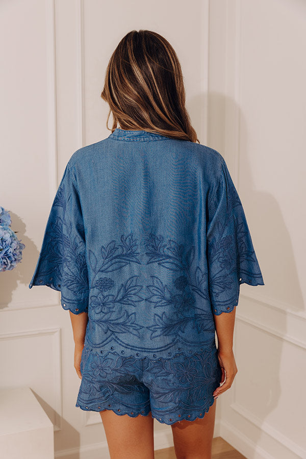 Manhattan Muse Embroidered Chambray Top Image - 4