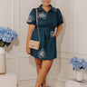 Garden Muse Embroidered Button Down Mini Dress in Dark Teal Curves Image - 1