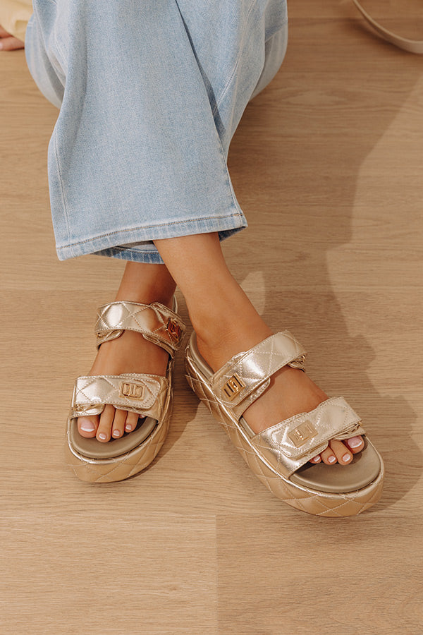 Onya Faux Leather Metallic Sandal in Gold Image - 3