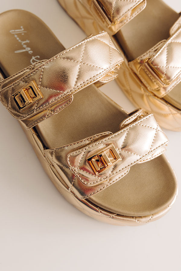 Onya Faux Leather Metallic Sandal in Gold Image - 3