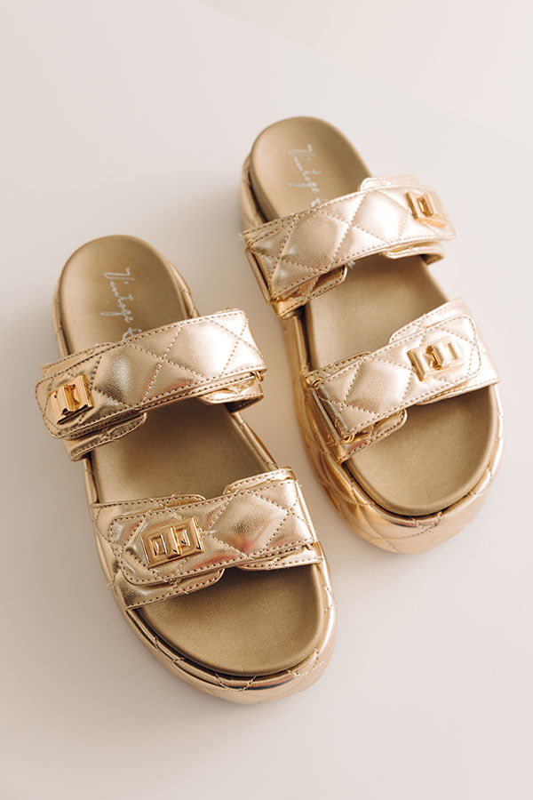 Onya Faux Leather Metallic Sandal in Gold Image - 2