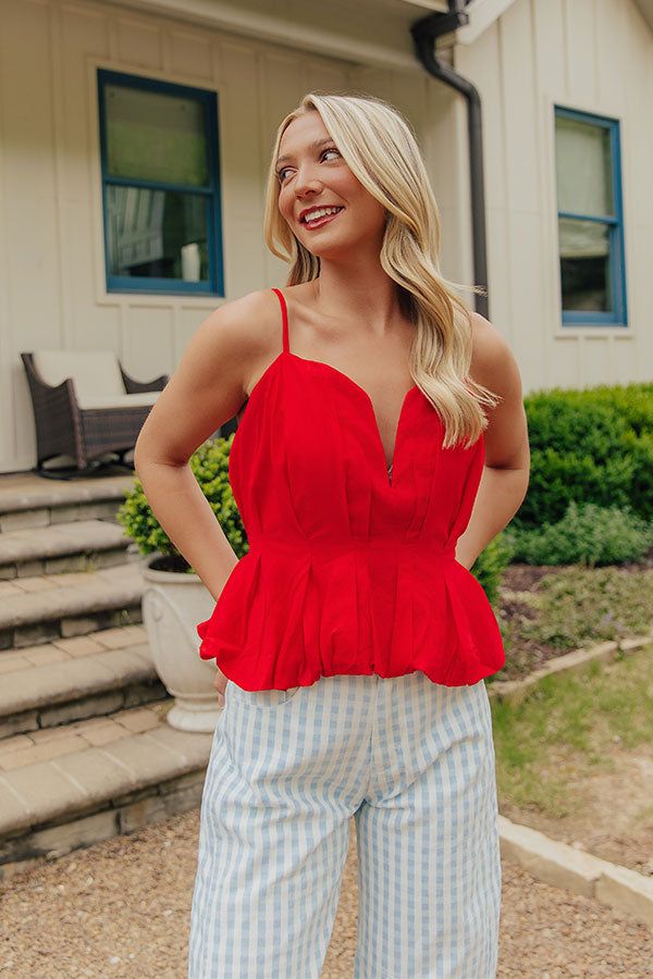 Flirt Alert Linen-Blend Top in Red