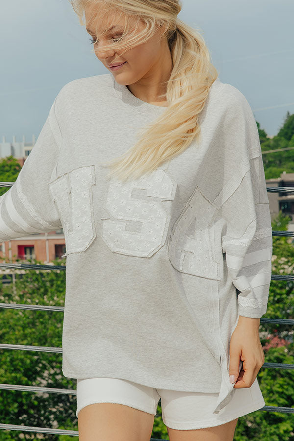 USA Vibes Patchwork Oversized Tee in Heather Grey Image - 3