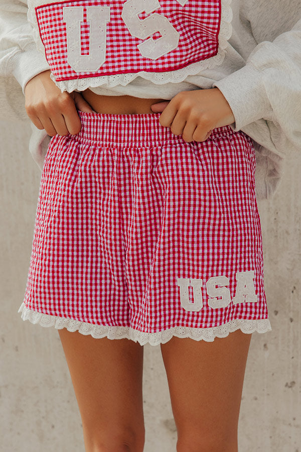USA Darling High Waist Embroidered Gingham Shorts Image - 1
