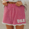 USA Darling High Waist Embroidered Gingham Shorts Image - 1