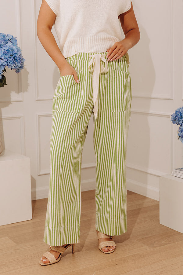 The Sawyer High Waist Wide Leg Stripe Pants in Lime Image - 2