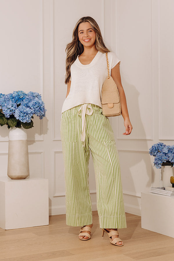 The Sawyer High Waist Wide Leg Stripe Pants in Lime