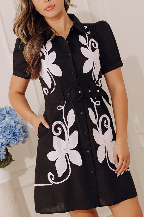 Sunday Stroll Floral Embroidered Linen-Blend Mini Dress in Black S / Black Sunday Stroll Floral Embroidered Linen-Blend Mini Dress in Black S / Black