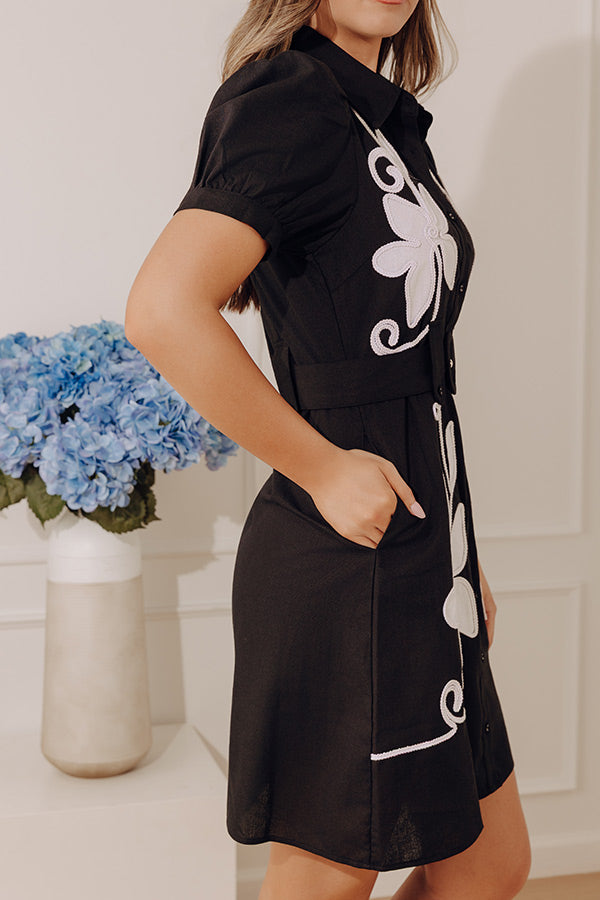 Sunday Stroll Floral Embroidered Linen-Blend Mini Dress in Black S / Black Sunday Stroll Floral Embroidered Linen-Blend Mini Dress in Black S / Black
