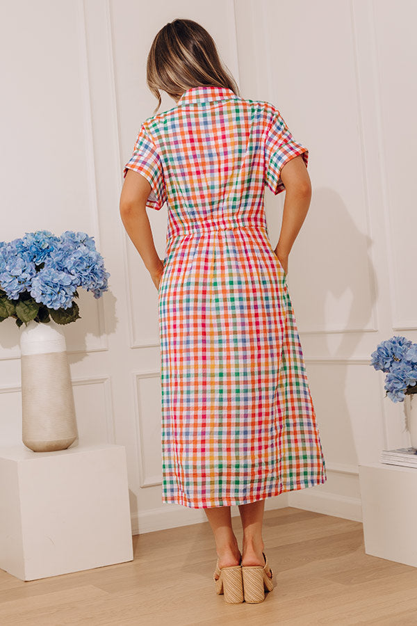 Simple Joy Button Down Gingham Midi Dress Image - 3