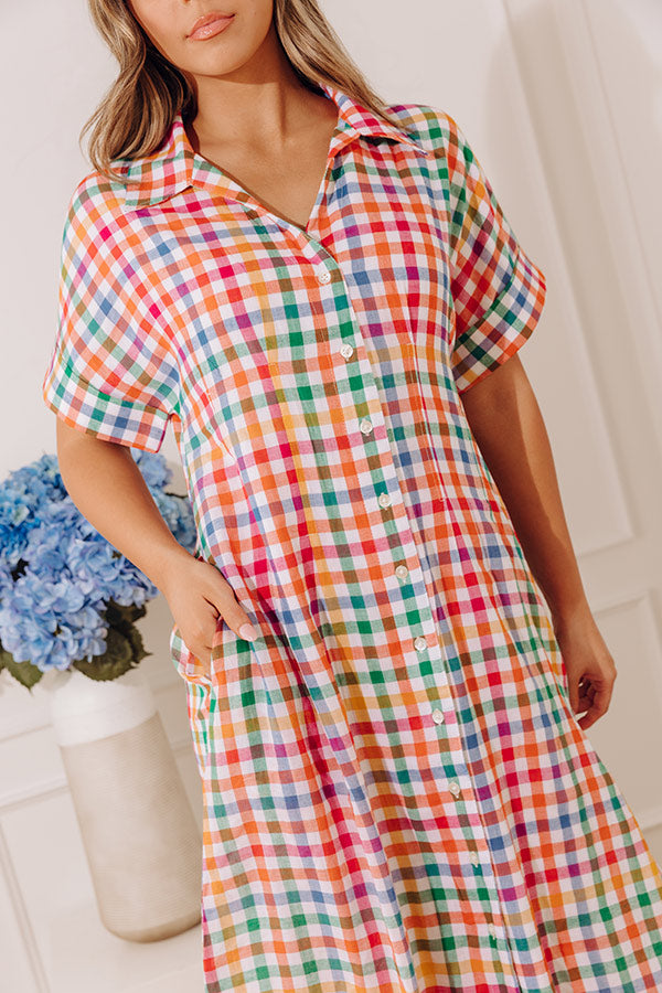 Simple Joy Button Down Gingham Midi Dress XS / White Simple Joy Button Down Gingham Midi Dress XS / White