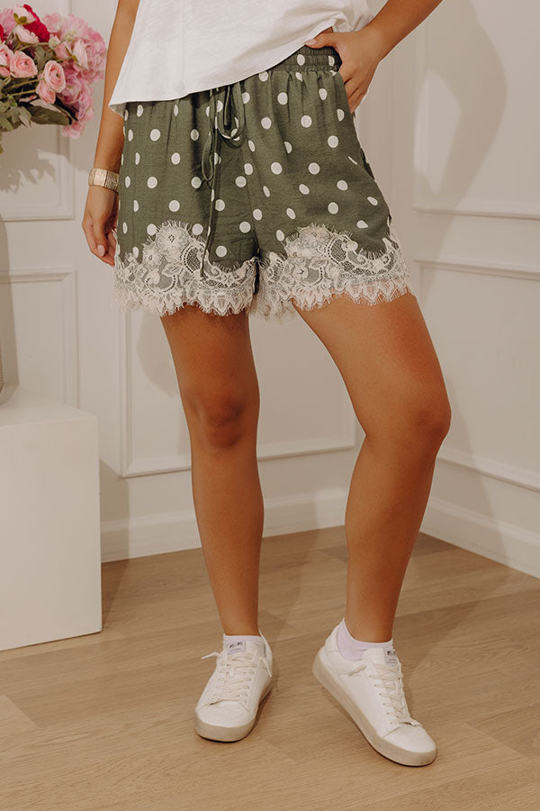 Uptown Ease High Waist Lace Trim Shorts in Olive Image - 2