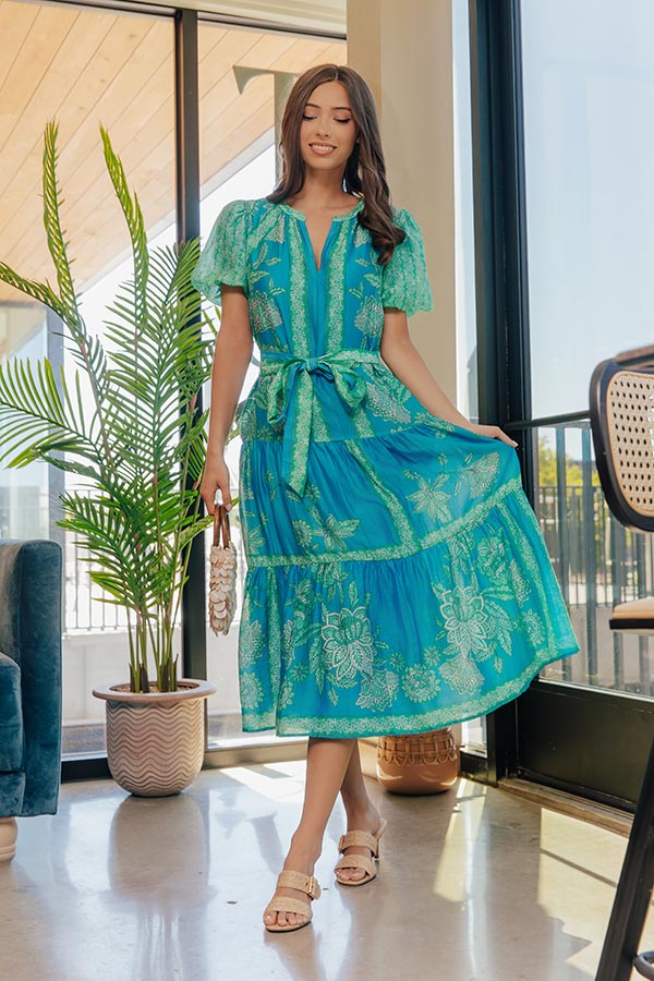 Portofino Stroll Floral Linen-Blend Midi Dress