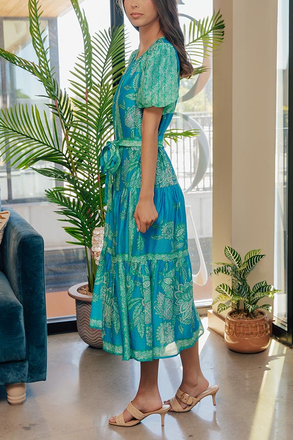 Portofino Stroll Floral Linen-Blend Midi Dress Image - 3
