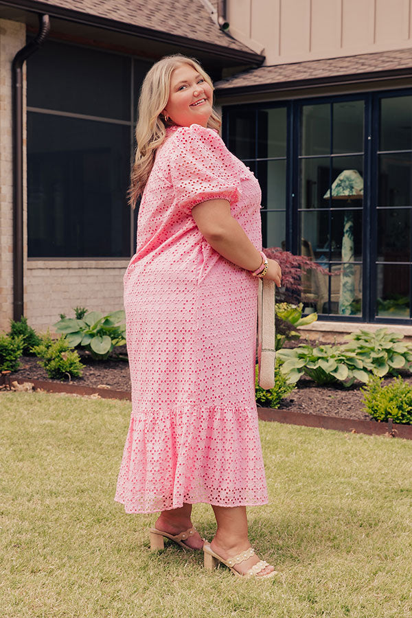 Easy Grace Eyelet Midi Dress in Pink Curves Image - 4