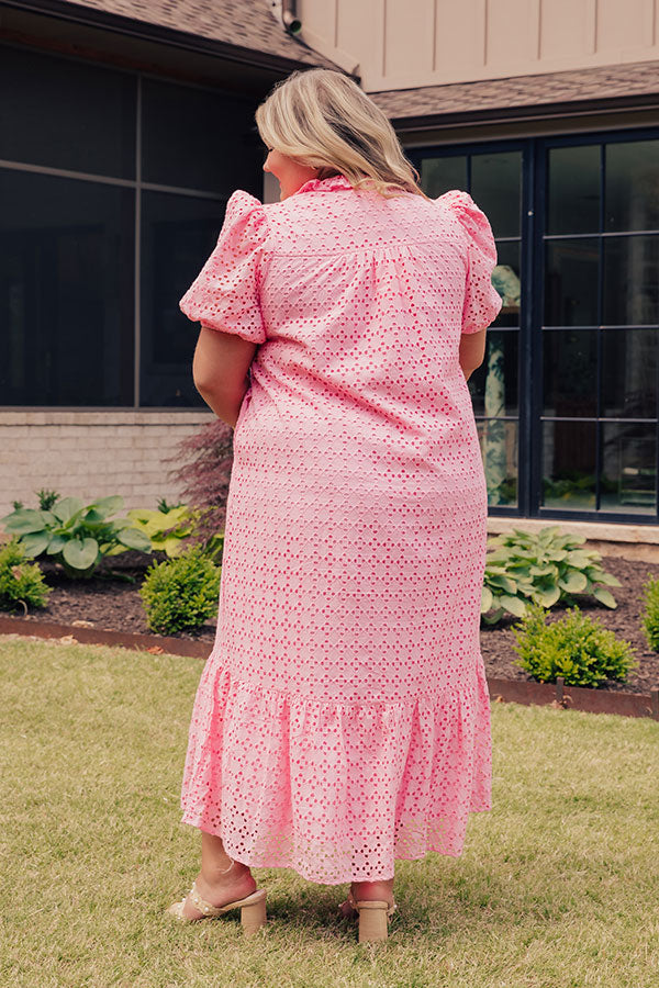 Easy Grace Eyelet Midi Dress in Pink Curves Image - 2