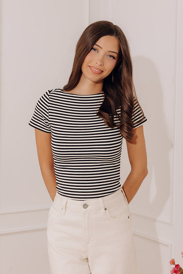 Italian Coast Stripe Knit Top in Black Image - 3