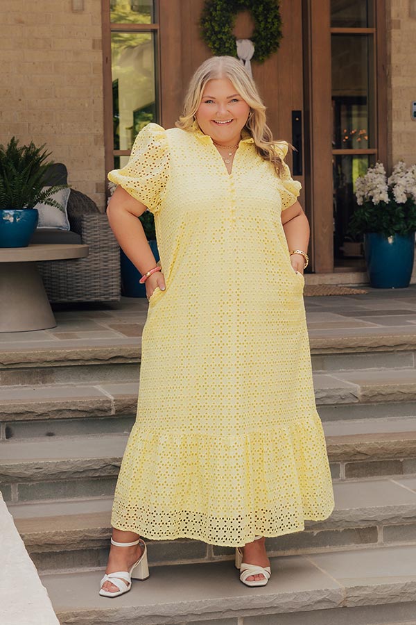 Easy Grace Eyelet Midi Dress in Yellow Curves Image - 4