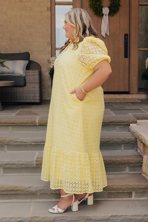 Easy Grace Eyelet Midi Dress in Yellow Curves Image - 3