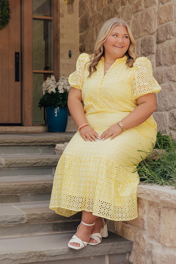 Easy Grace Eyelet Midi Dress in Yellow Curves Image - 2