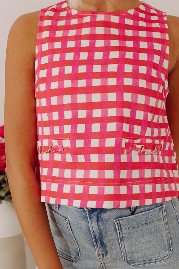 Park Avenue Poise Gingham Top in Hot Pink Image - 2