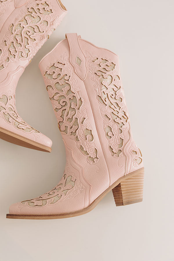 The Lorelai Faux Leather Cut-Out Cowboy Boots in Pink Image - 5