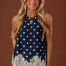 Uptown Ease Lace Trim Top in Navy Image - 1