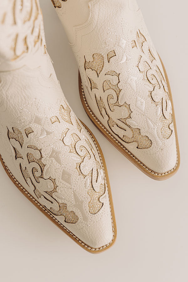 The Lorelai Faux Leather Cut-Out Cowboy Boots in Stone Image - 3