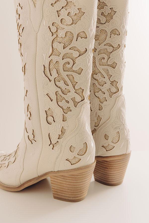 The Lorelai Faux Leather Cut-Out Cowboy Boots in Stone Image - 5