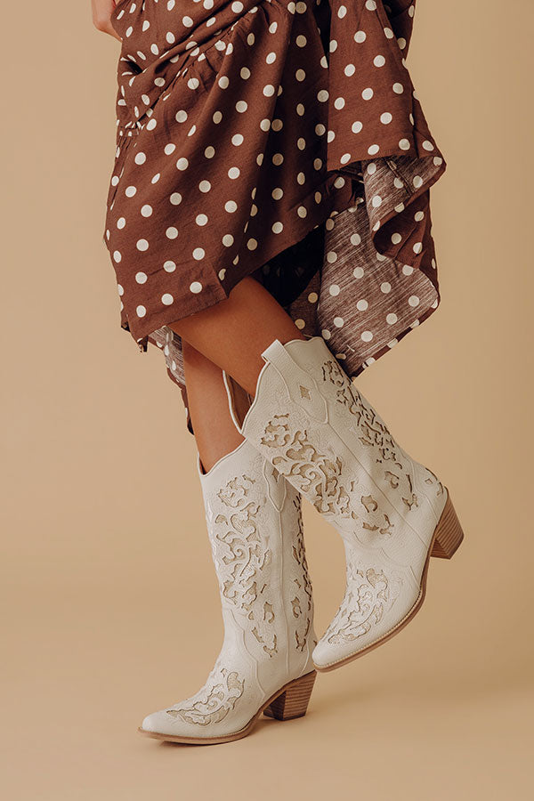 The Lorelai Faux Leather Cut-Out Cowboy Boots in Stone