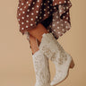 The Lorelai Faux Leather Cut-Out Cowboy Boots in Stone Image - 1