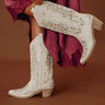 The Lorelai Faux Leather Cut-Out Cowboy Boots in Stone Image - 1