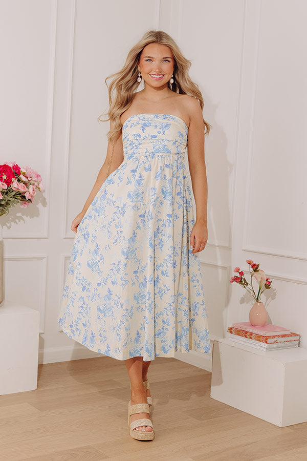 Venetian Garden Ruched Floral Midi Dress L / yellow Venetian Garden Ruched Floral Midi Dress L / yellow