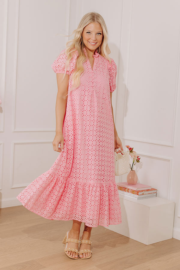 Easy Grace Eyelet Midi Dress in Pink L / Pink Easy Grace Eyelet Midi Dress in Pink L / Pink