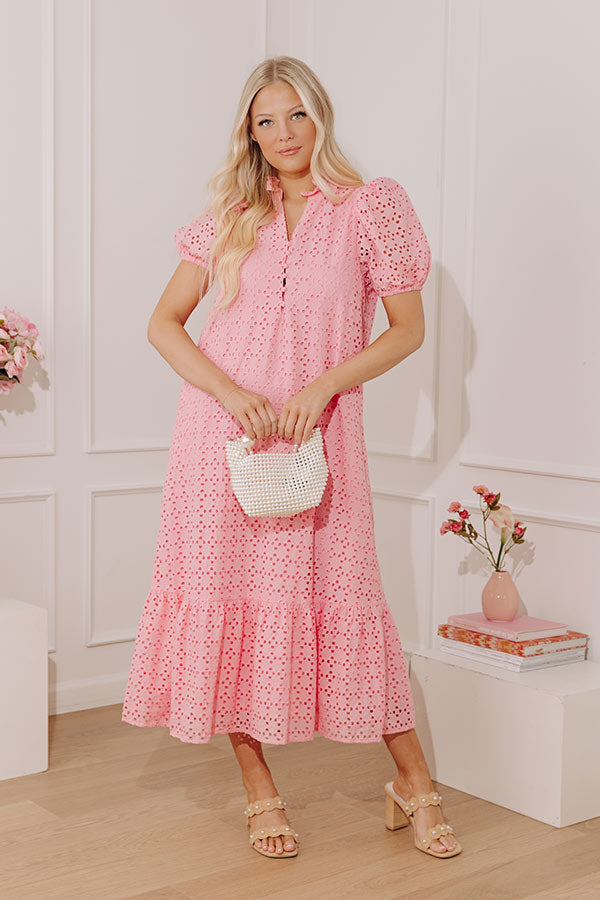 Easy Grace Eyelet Midi Dress in Pink