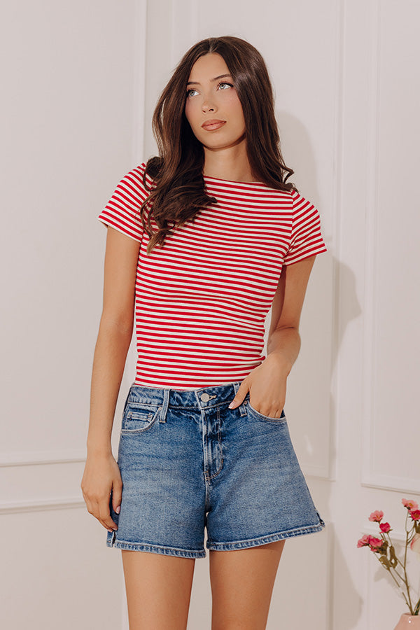 Italian Coast Stripe Knit Top in Red Image - 5