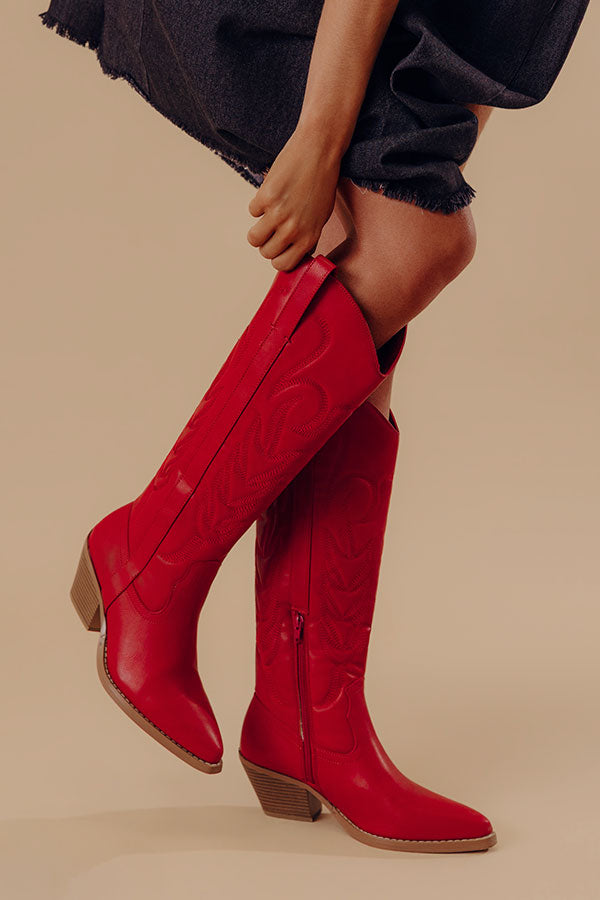 The Dixie Faux Leather Cowboy Boot in Red Image - 1